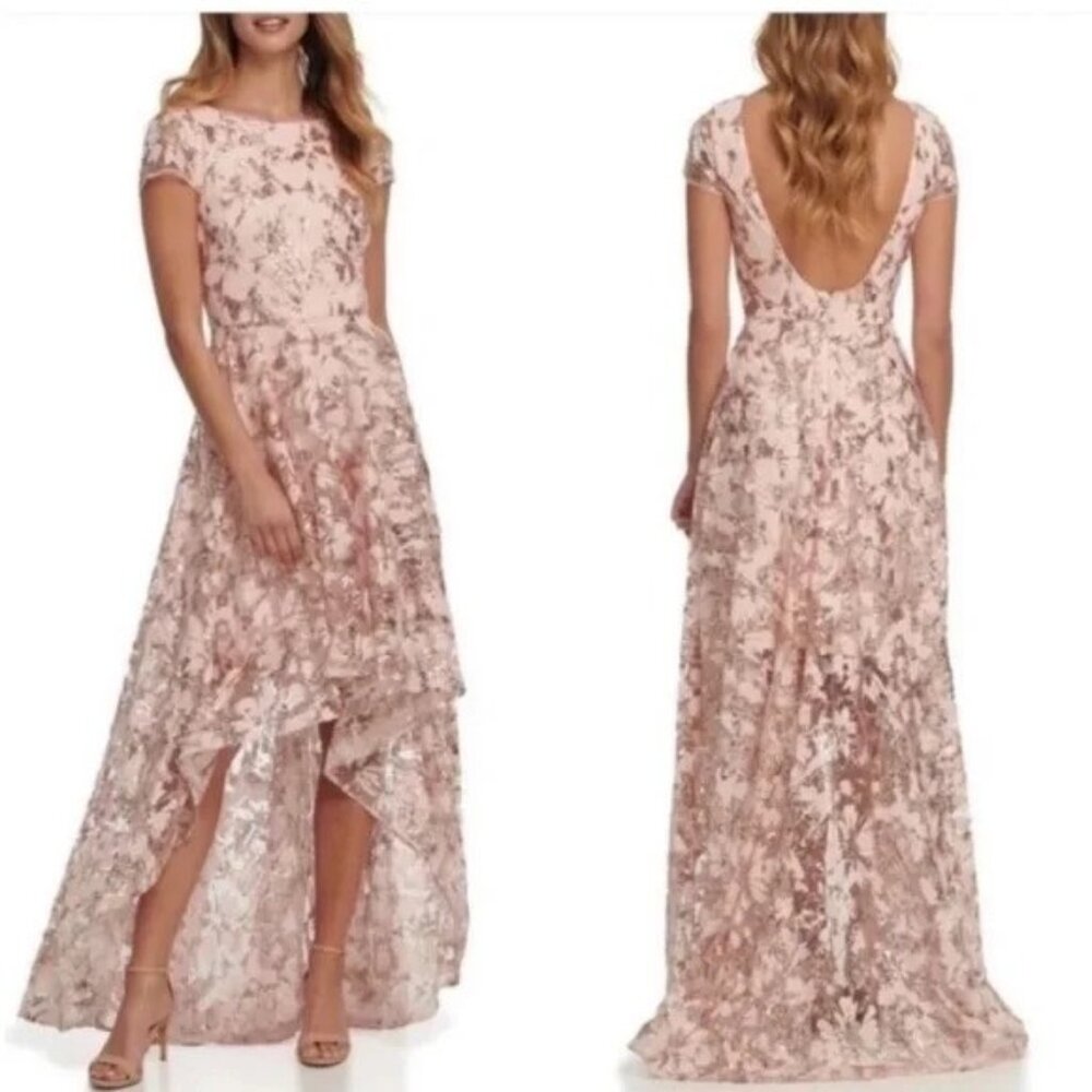 Eliza J. Sequin Peachy Pink Embroidered Sequin Gown 6